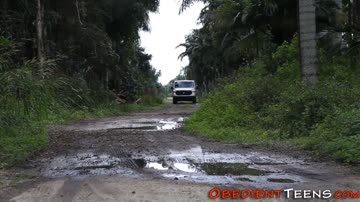 Bound teen hitchhiker throats and rides