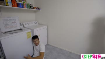Stuck in the dryer made me fuck my sexy teen stepsister