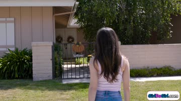Brunette teen seduces a lone busty milf and licks her pussy