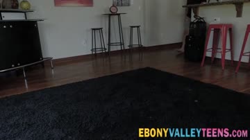 Ebony teen gets jizzed face and mouth