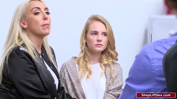 Teen and her stepmom get fucked in the officer for stealing