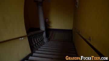 Teen babe gets licked by grandaddy