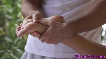 Massaged blonde gets feet spermed