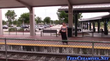 Teen gets tight pussy creampied