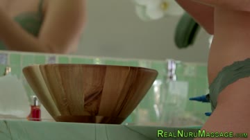 Nuru covered milf masseuse gets ass jizzed