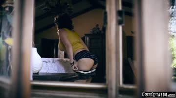 Big tits milf lets her spying teen neighbour fuck her once