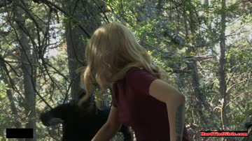Outdoor sub mouth fucked in interracial duo