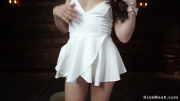 Naughty brunette squirter machine fucked
