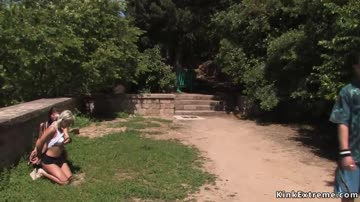 Blonde mouth and pussy banged in public