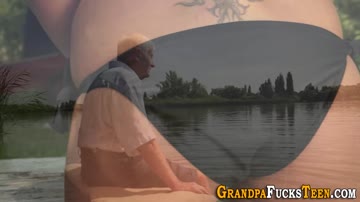 Teen gets cum from oldy grandpa