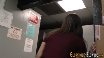 Gloryhole skank jerks off and sucks