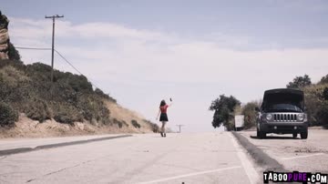 Kristen seduced Mike and fucks with him by the road