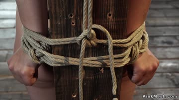 Blonde slave tormented in hogtie