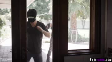 Terrified teen maid fucked by two horny burglars