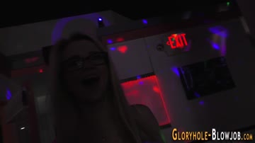 Gloryhole loving teenager jerks off cock