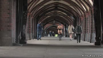 Euro slut walked naked with mask in public
