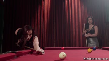 Pool lesbian winner whips ass to looser