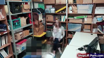 Teen brunette shoplifter throats and fucked by store officer