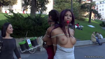 Tied up sluts disgraced in public streets