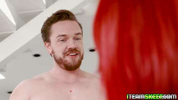 Hot redhead Tessa Faye pops up and sucks a fat cock