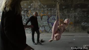 Blonde whipped in underpass suspension