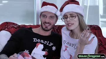 Busty stepteen throats and fucked by santa stepdads big cock