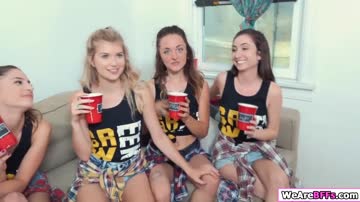 Slutty teen and her bffs enjoy getting fucked in the party