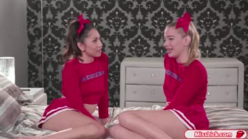 Teen cheerleader licks her blonde squadmembers wet pussy